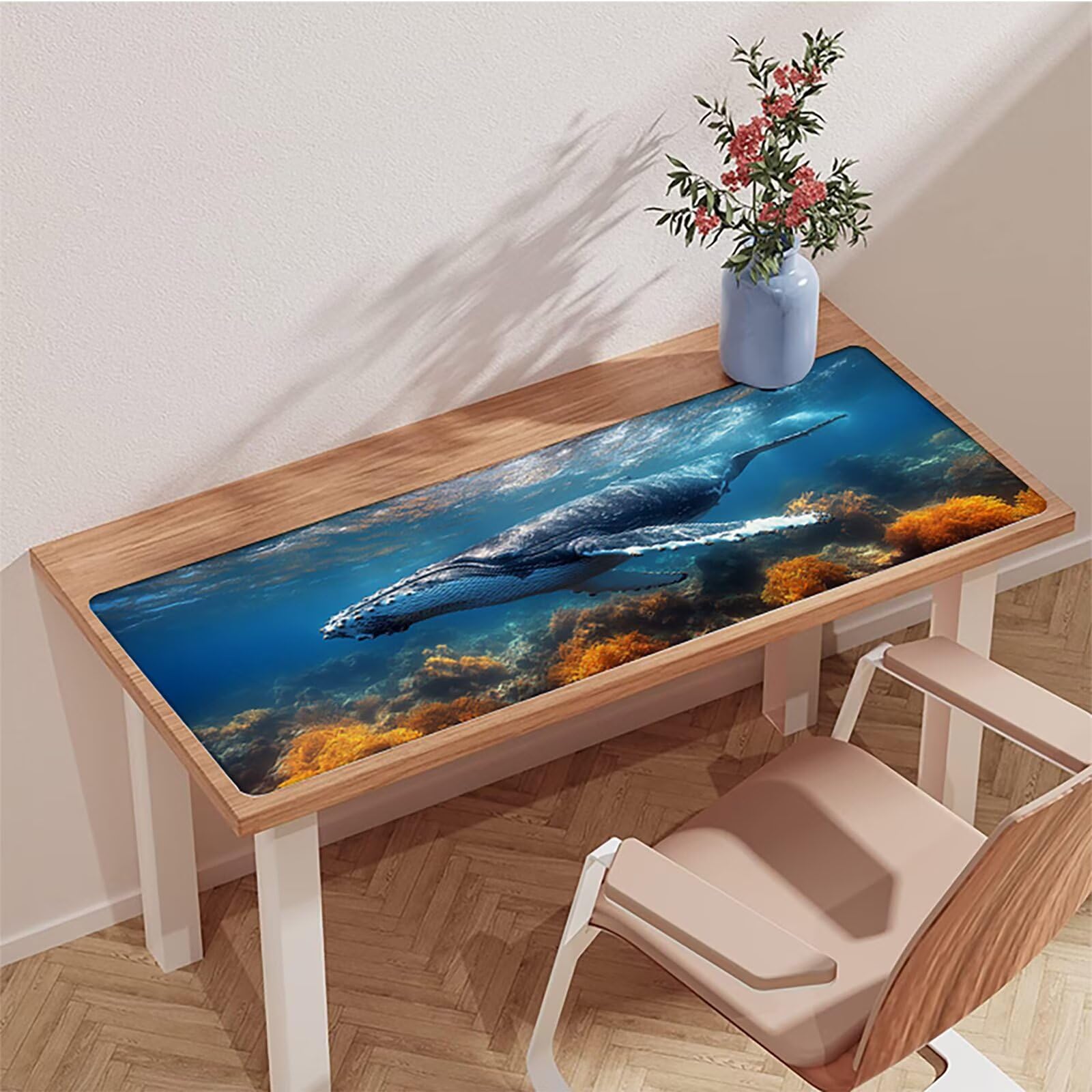 Tappetino Mouse XXL Balena, Oceano Gaming Tappetino Scrivania 1200x600x3mm, Mousepad Grande con Base in Gomma Antiscivolo, Sottomano Scrivania con Bordi Cuciti, Ufficio Accessori Gaming, per PC T-7582