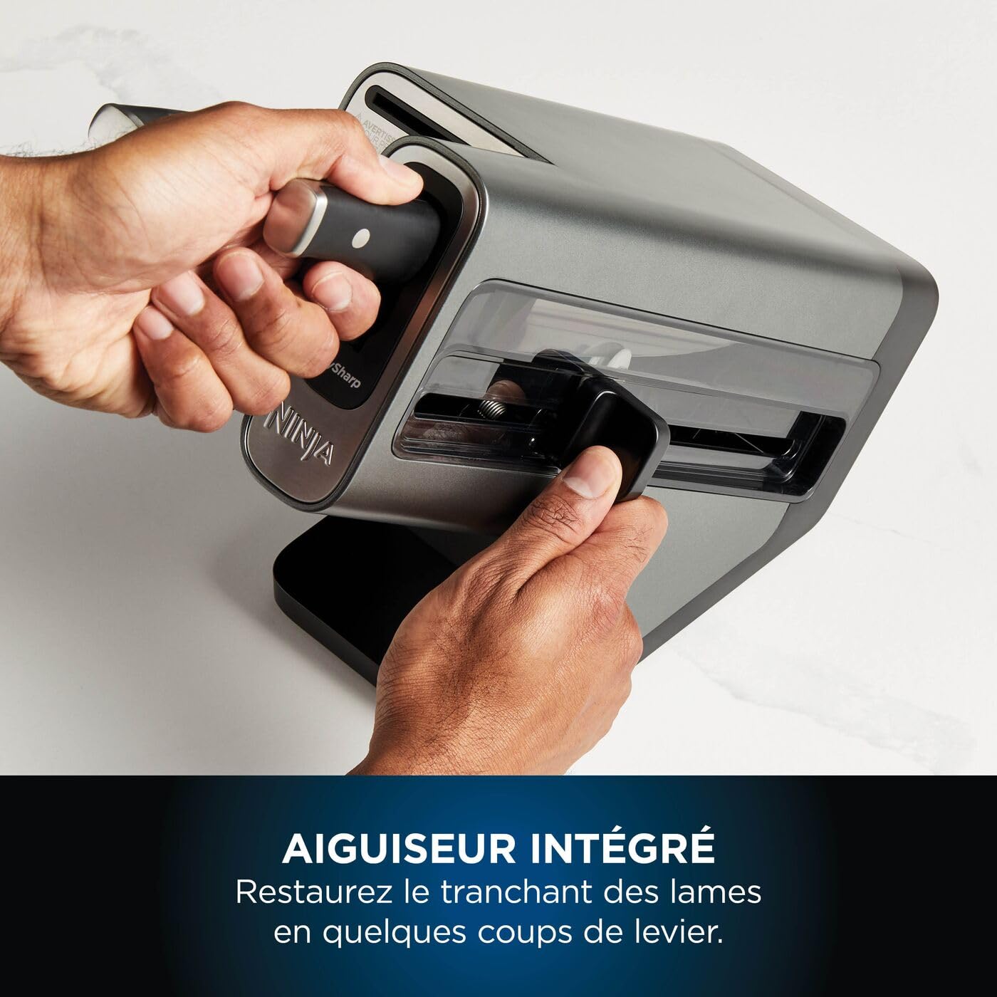 Bloc-couteaux Ninja Foodi StaySharp avec Affûteur, Ensemble de Couteaux 6 Pièces Aiguisés: Couteau de chef, à pain, à trancher, universel, à éplucher et ciseaux, en Acier Inoxydable, K32006EU