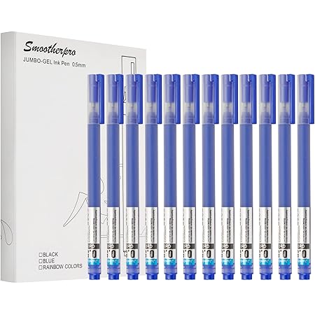 SMOOTHERPRO Premium Gel Pens with Giant Ink Cartridge Tube 12 Pack Rolling Ball Plastic Pen Fine Point 0.5mm for Office School Journal Hotel Writing Color Blue (GP04)…