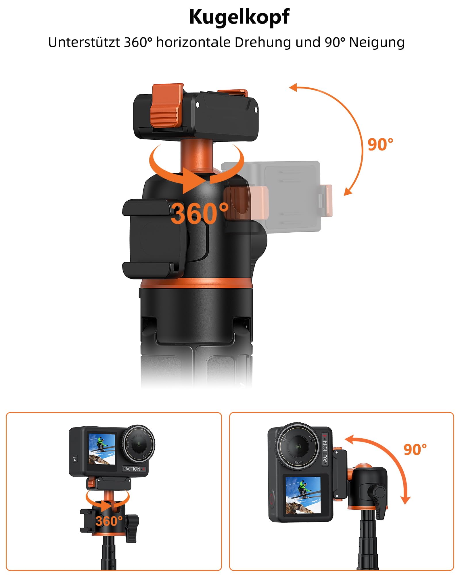 54 cm Selfie Stick Stativ für DJI Osmo Action 5 Pro/4/3, Osmo 360, 2-in-1 Kleines Tischstativ mit Kugelkopf & Verlängerungsstab, Reise Vlog Handgriff/Ausziehbares Einbeinstativ/Halterung/Zubehör