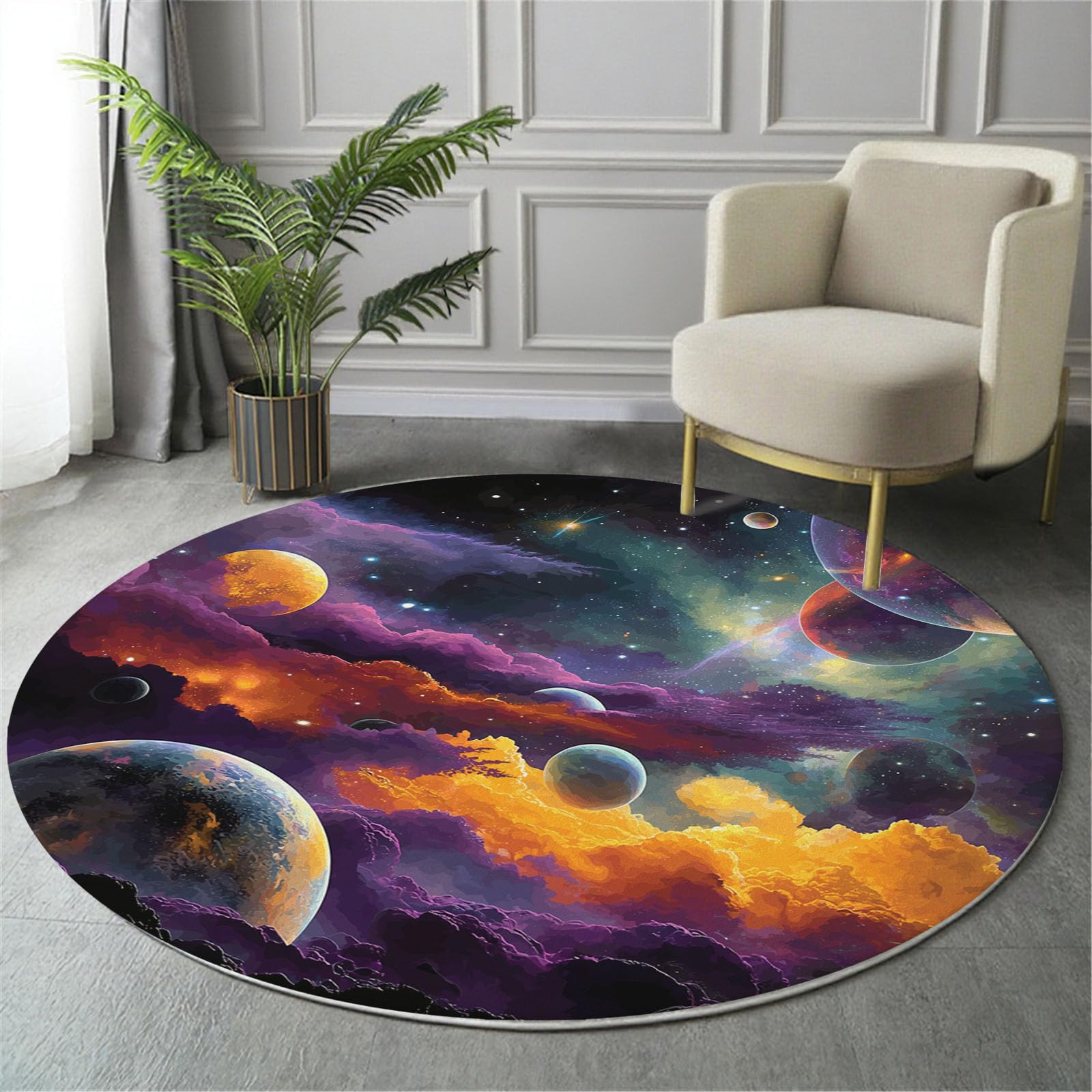 Tapis violet lavable de 200cm rond pour decoration chambre et salon