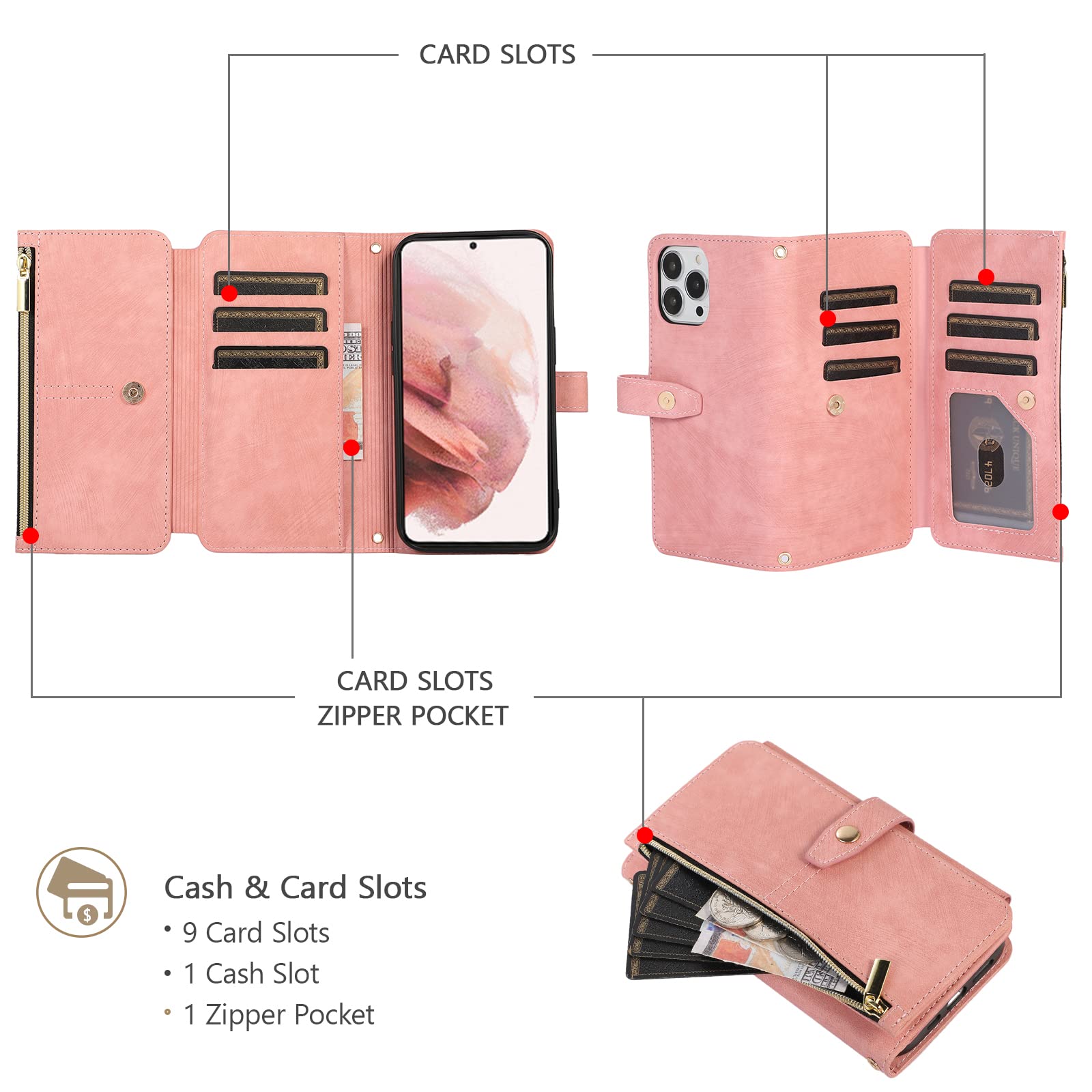 UEEBAI Case For IPhone 15 Plus 6.7 Inch, 9 Card Slots Retro - View #4