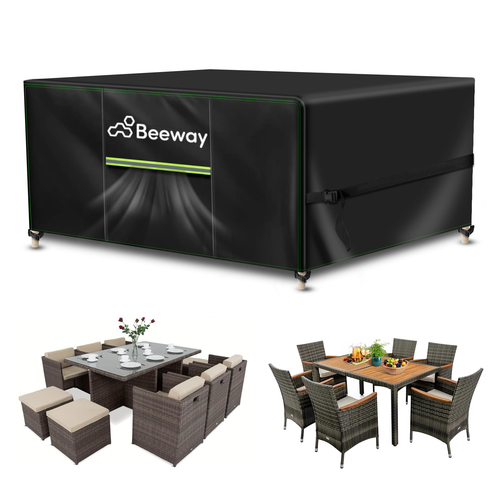 BEEWAY Garden Furniture Cover With Air Vent, Waterproof Patio Rattan Sofa Table Chair Set Cover, 420D Oxford Fabric