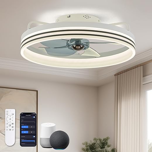 Smart Ceiling Fan with Lights, Alexa/Google Assistant/APP Control, 20" Low Profile Fan with 6 Speeds, Bedroom, Living Room, Patio