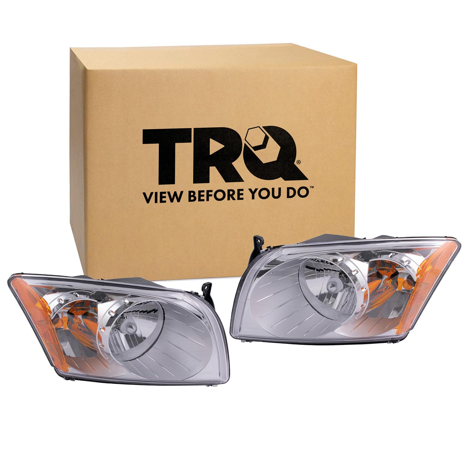 TRQ 2 Piece Headlight Assembly Set Driver &amp; Passenger Side Compatible with 2007-2012 Dodge Caliber CH2518118 CH2519118