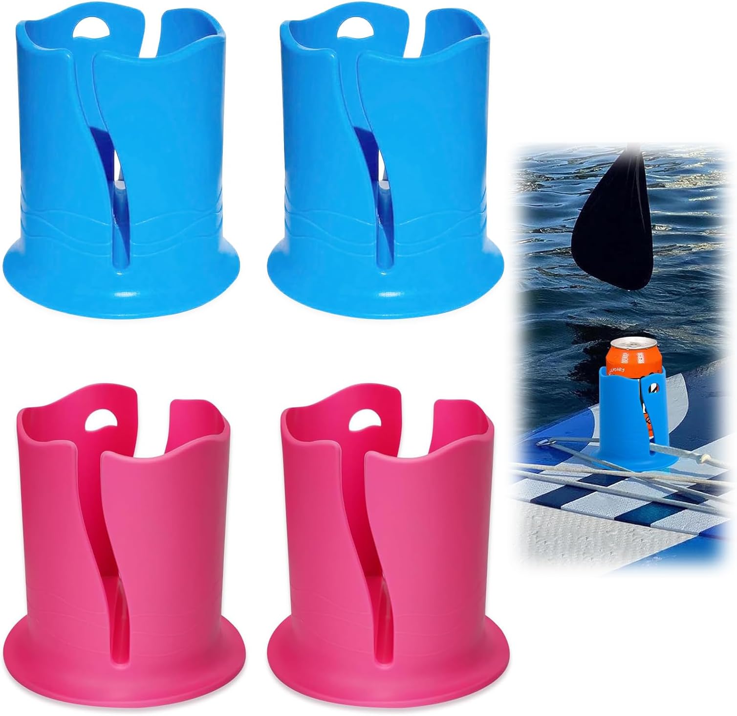 Tearmier 4PCS Paddle Board Drink Holder, Universal Kayak Drink Cup, Multifunctional Kayak Drink Cup Holder, Essential Paddle Board Accessories, Blue&Pink