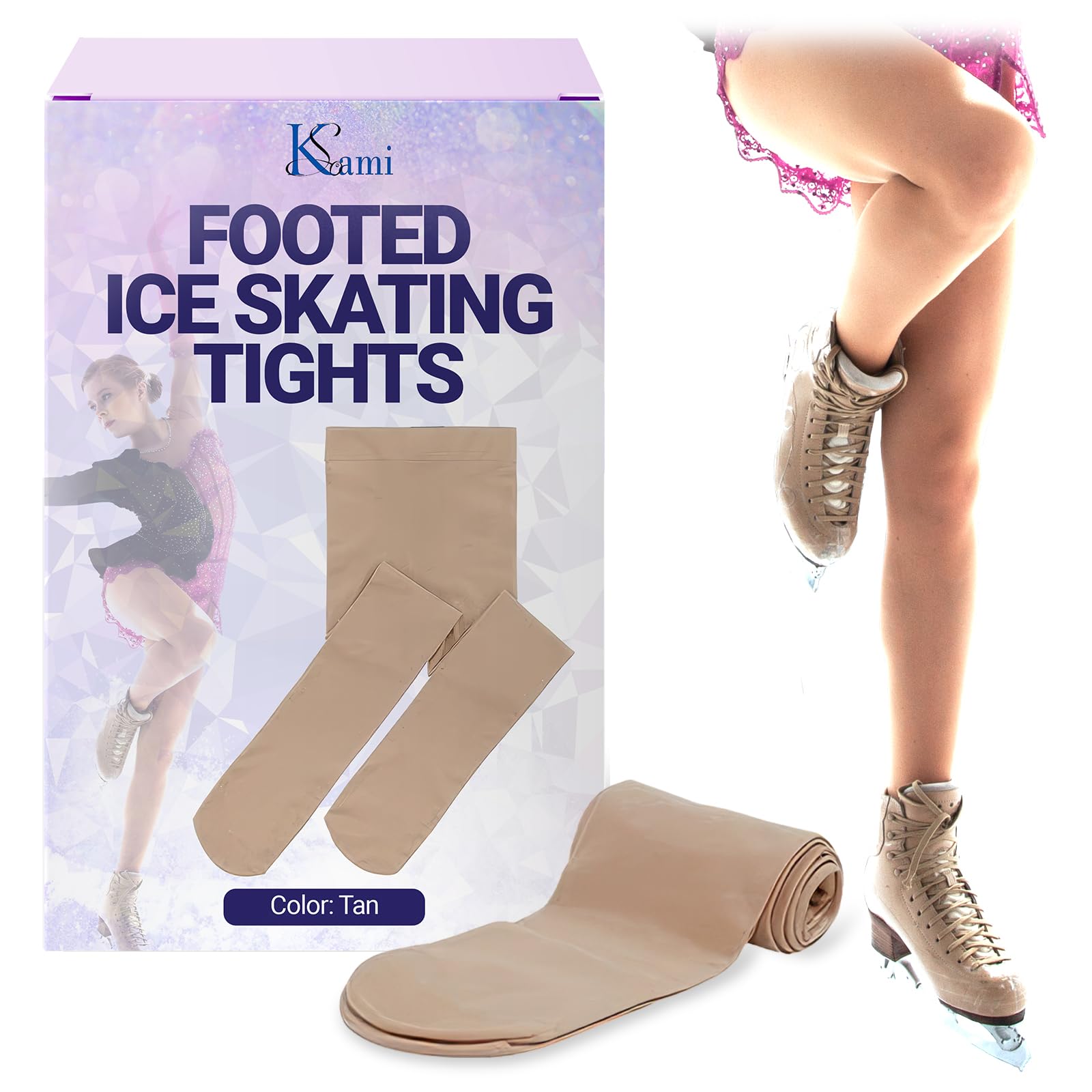 Kami-So Over The Boot Figure Skating Tights | Soft, Stretchy Bamboo Leggings for Women & Girls | Cozy Tan Boot Covers, Lt. Tan, 8-11