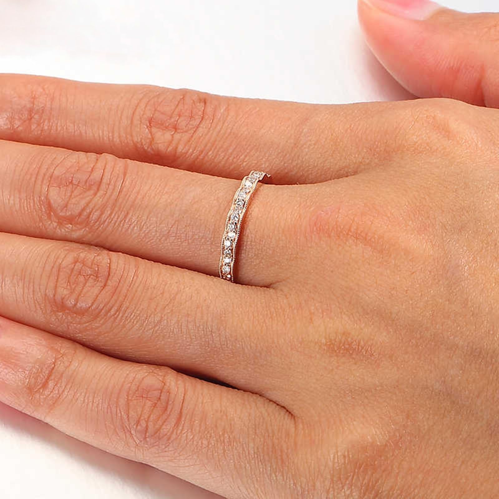 Anillo de oro rosa para mujer, anillo de boda real con diamante de 0,2 quilates, anillo de boda de oro auténtico, media eternidad