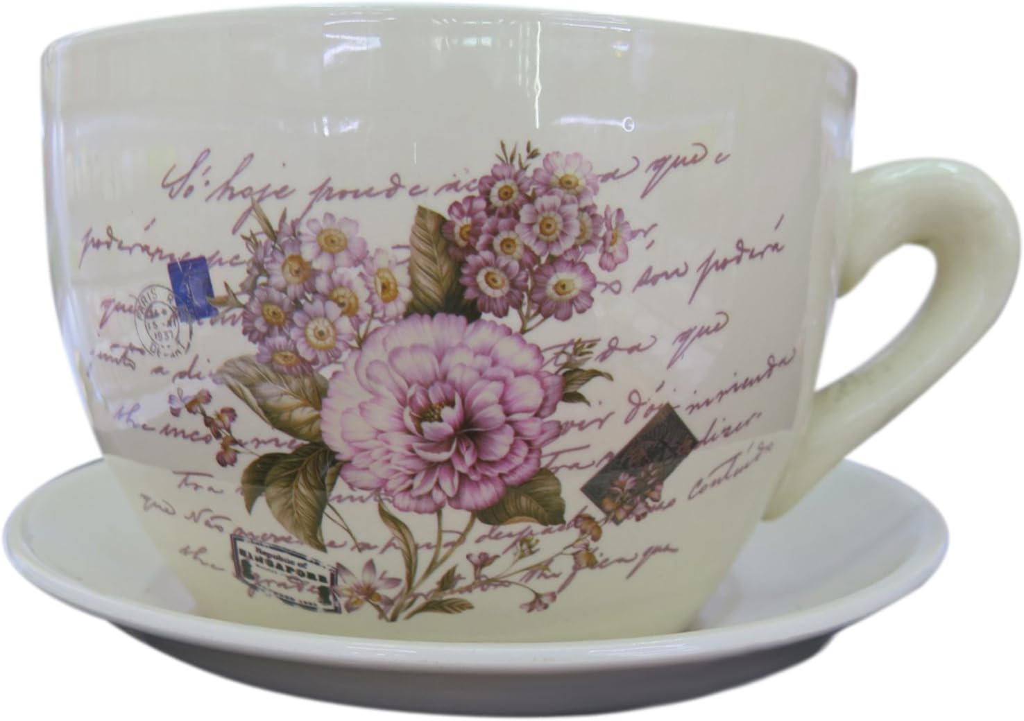 Gifts & Decor Carnation Teacup Saucer Decorative Garden Planter 11" - 22cm