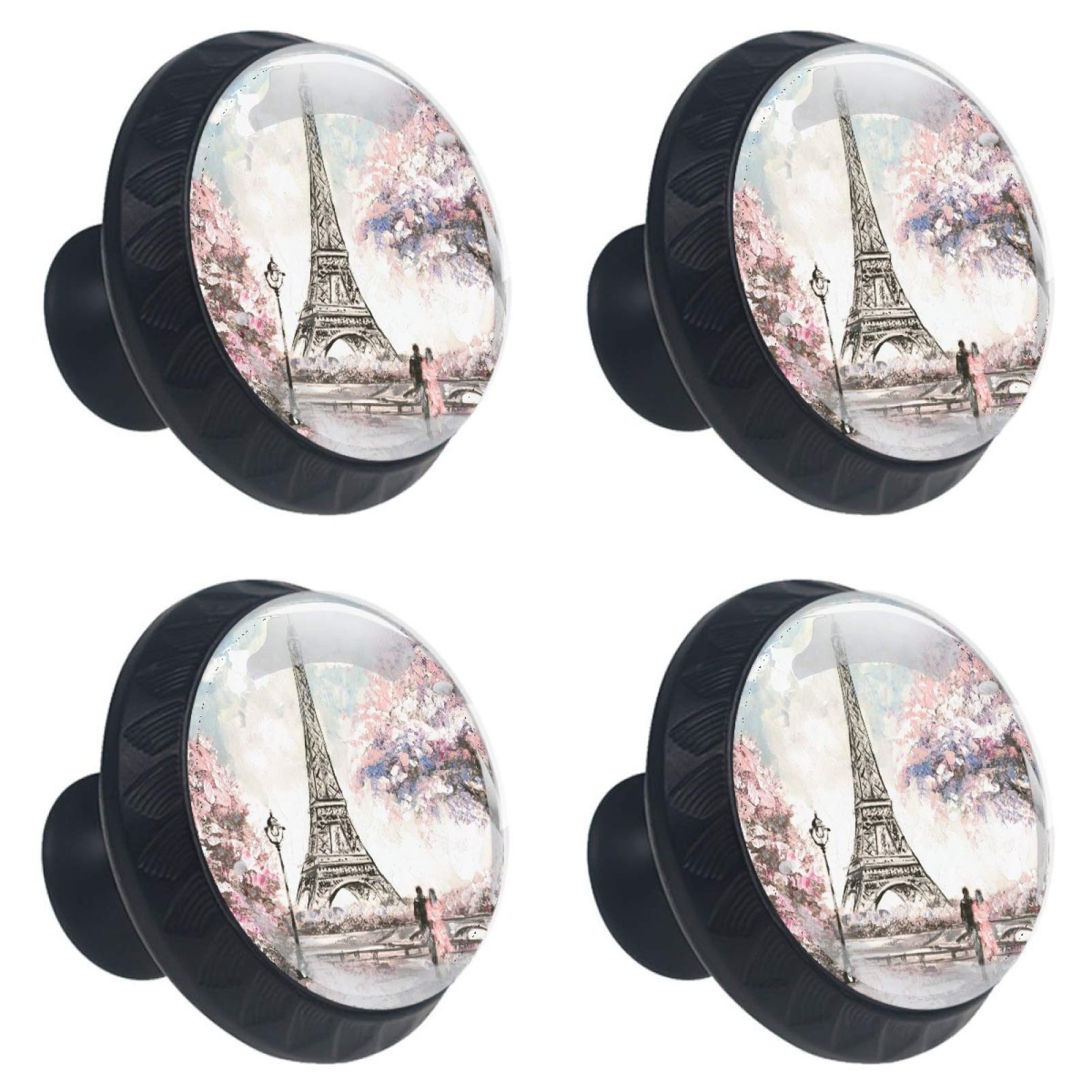 Boutons de meuble ronds en verre Tour Eiffel pour décoration salon chic