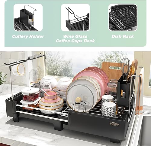 Miniatura 5 de Escurridor de platos  Escurridor de platos grande expandible, escurridor de platos con salida de agua ajustable, escurridor de platos de acero
