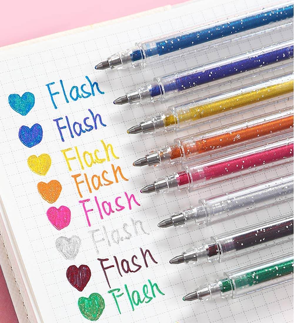 Penne Gel Glitterate 12 Colori - Inchiostro Metallizzato Ad Asciugatura Rapida 1.0mm - Foto 6