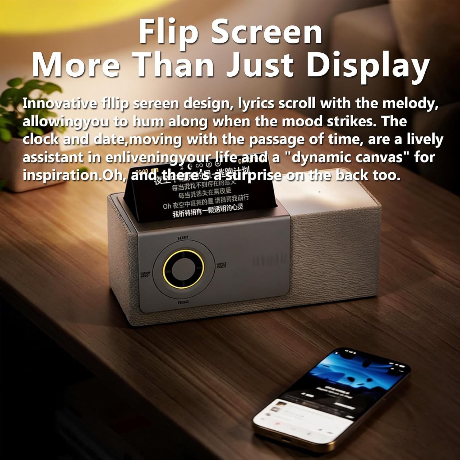 Altoparlante Bluetooth con schermo a libro, suono HiFi portatile, illuminazione ambientale, display testi, diaframma basso, ideale per feste in casa e all'aperto