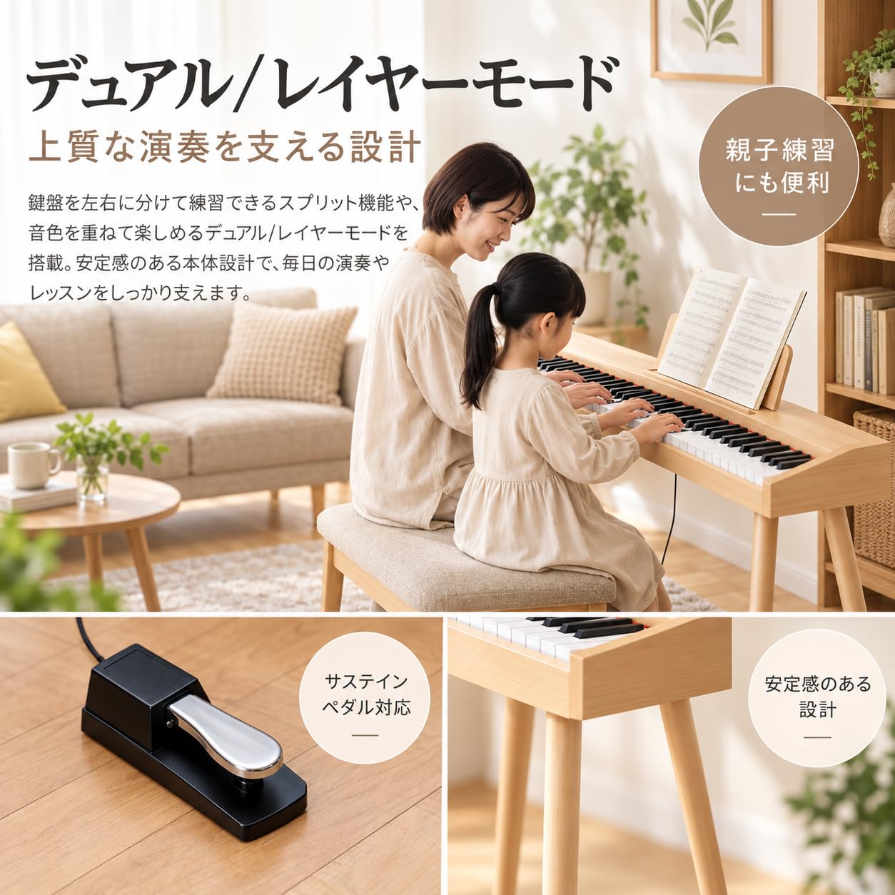 Amazon | 88鍵盤 電子ピアノ 木製ボディ スタンド付き ヘッドホン付き