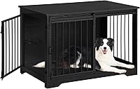 Hzuaneri 39.4" Black Dog Crate Furniture with Barn Door - Heavy Duty Wooden Kennel End Table, Anti-Chew Anti-Escape for Medium Dogs DFC02304B