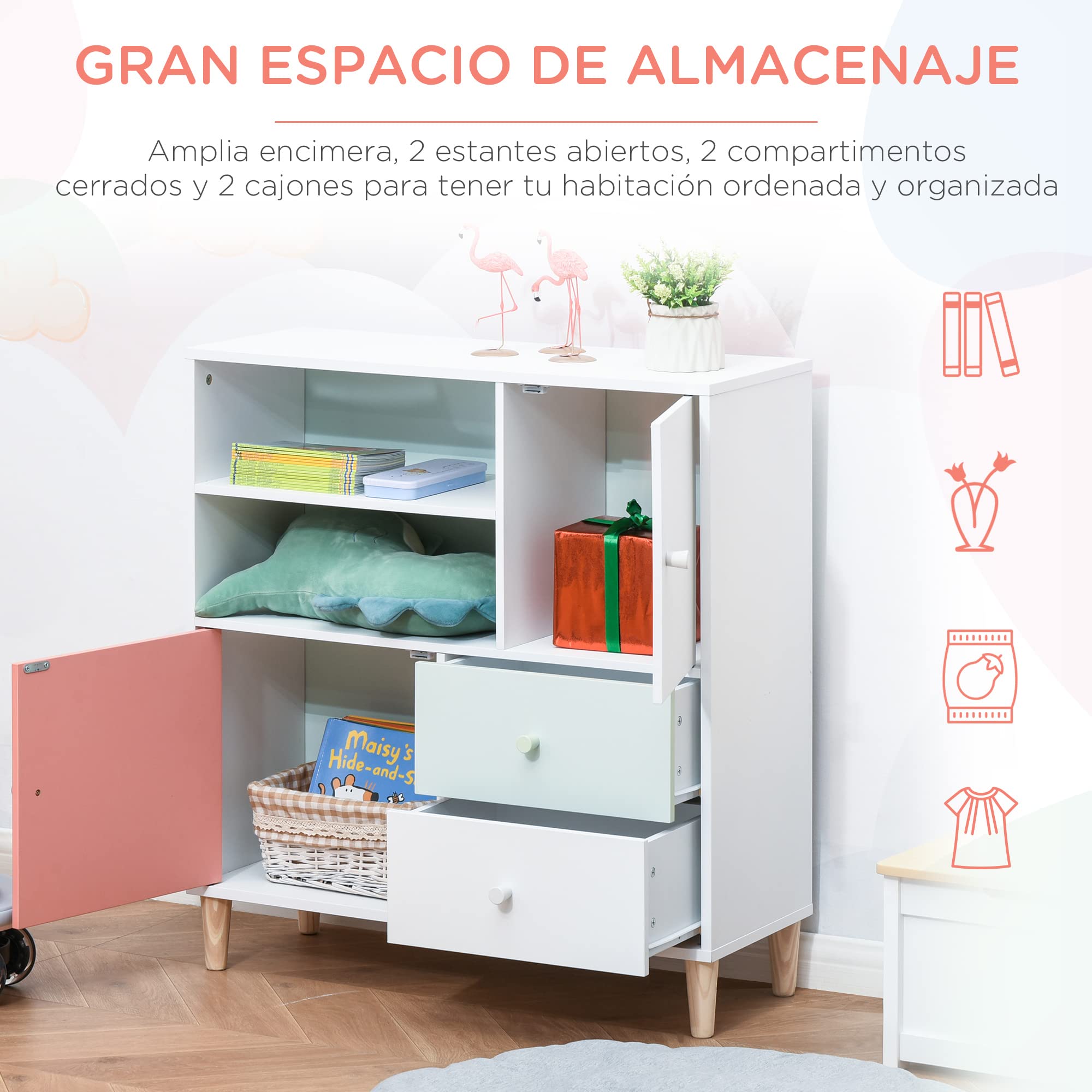 Comodas Infantiles Leomark Armario Funcional Con Estante Ajustable - Roma -  Moderno Muebles Para Niños, Cómoda, Dim Cajonera Infantil, image size:2000x2000