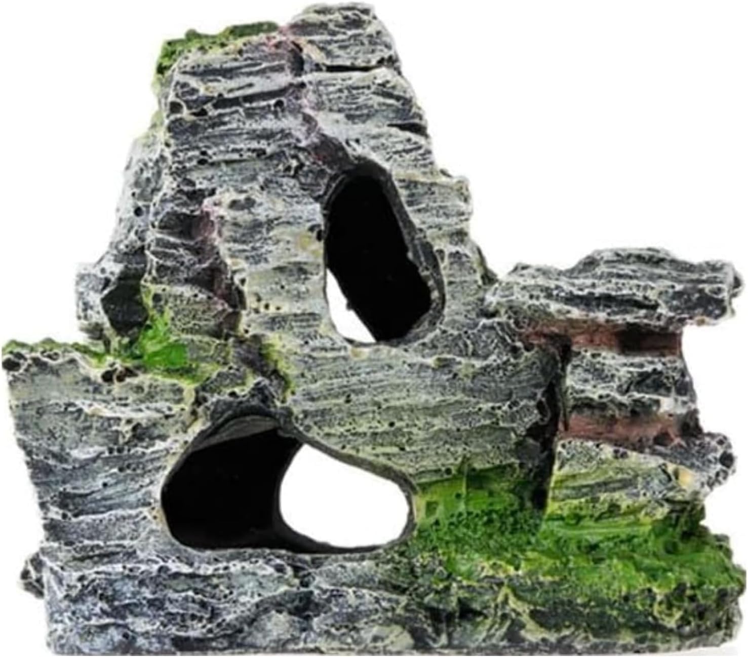 Iiiin Natural Stone Multi-Colour Resin Aquarium Mountain Decor With Moss Rock Cave - Multi-Level Terrain For Fish Tank Landscaping, Natural-Looking Rockery Design With Hidden Cave And Crevices For Shrimp, Reptile Habitat Aquascaping​