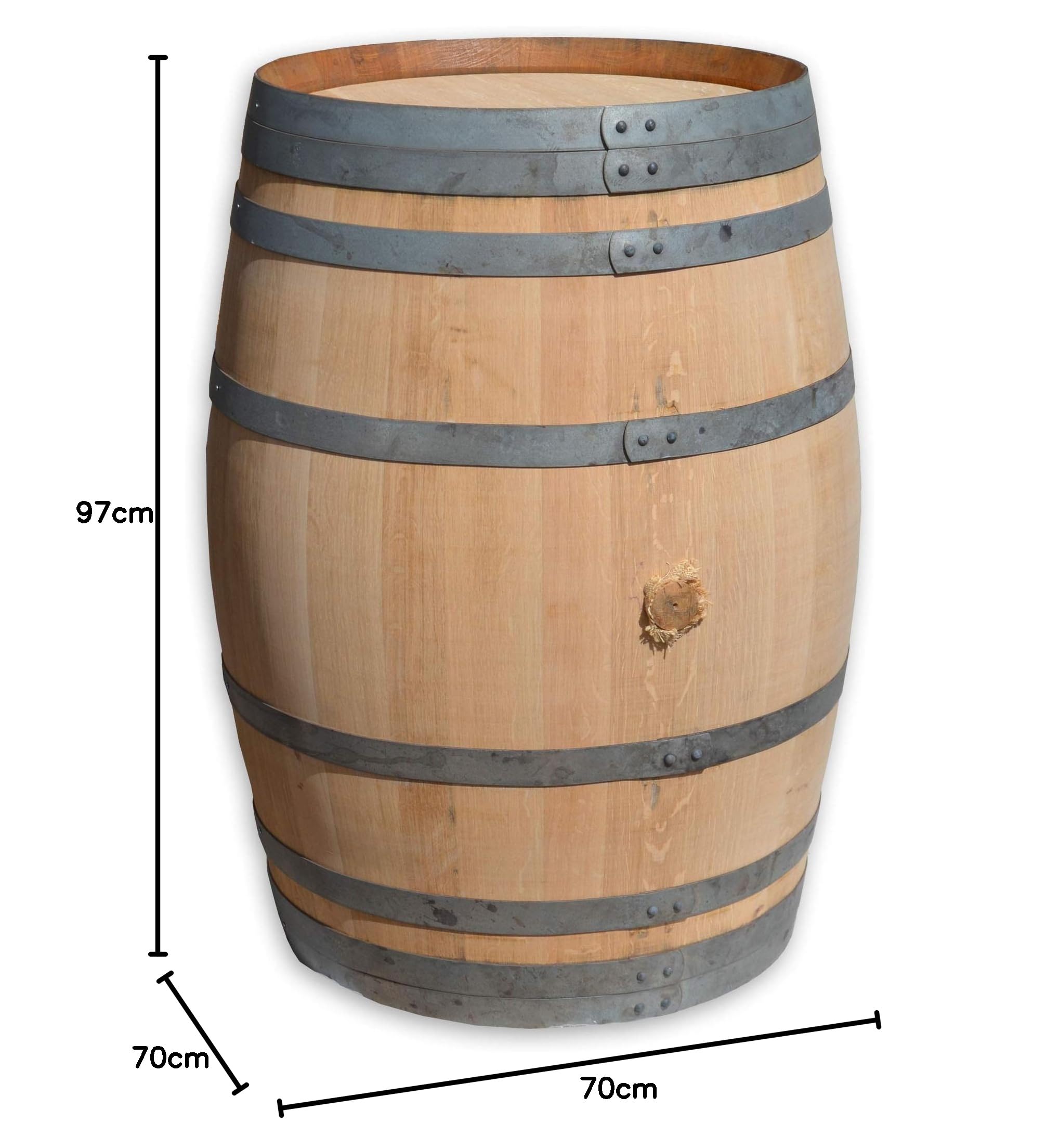 Temesso 225l Weinfass, Barriquefass als Stehtisch - Holz geschliffen (Natur - unbehandelt)