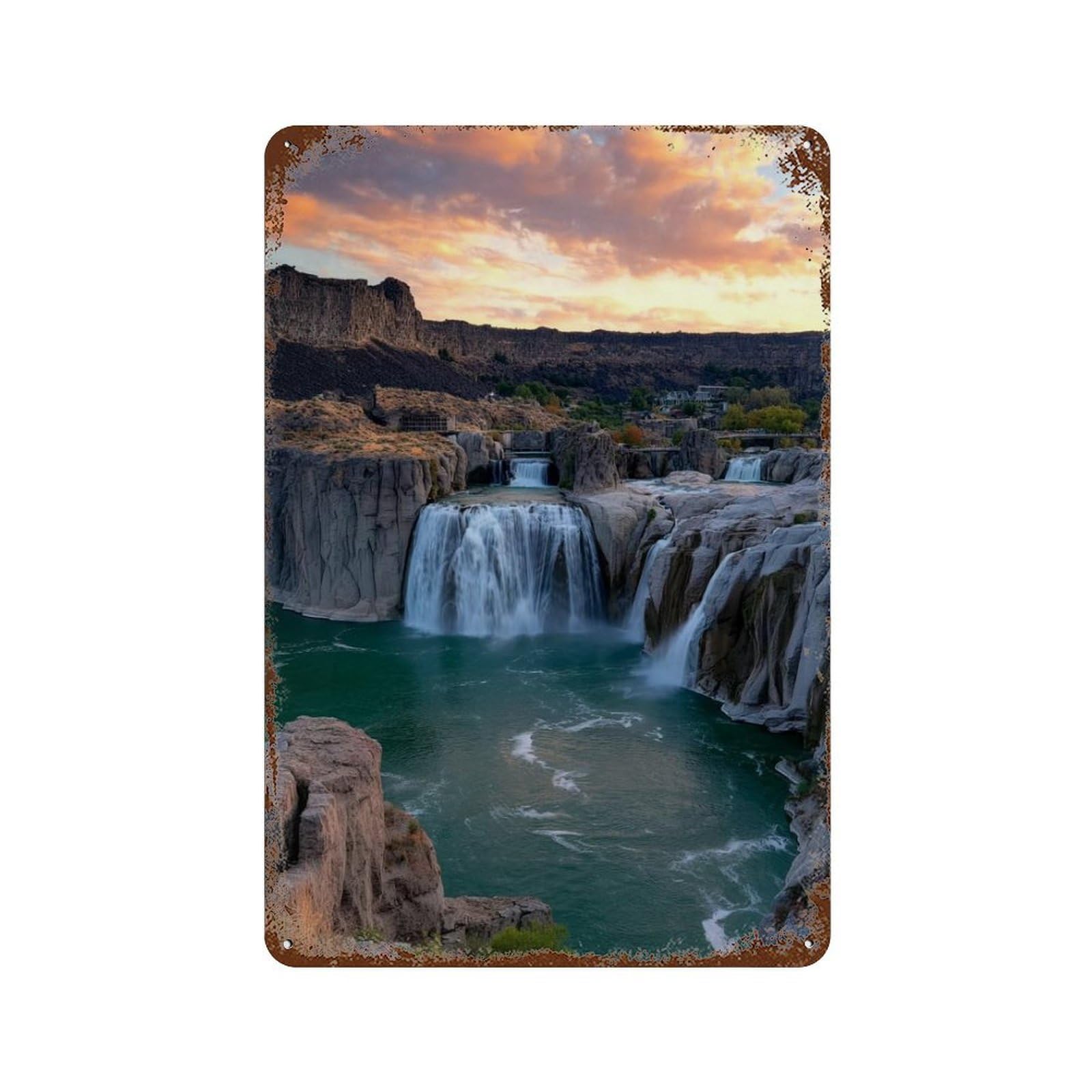 Garage Style Amazon Waterfall Sunset Scenic View Vintage Rust Metal Sign 11.8"x7.9", Novelty Wall Decor for Bar And Workshop