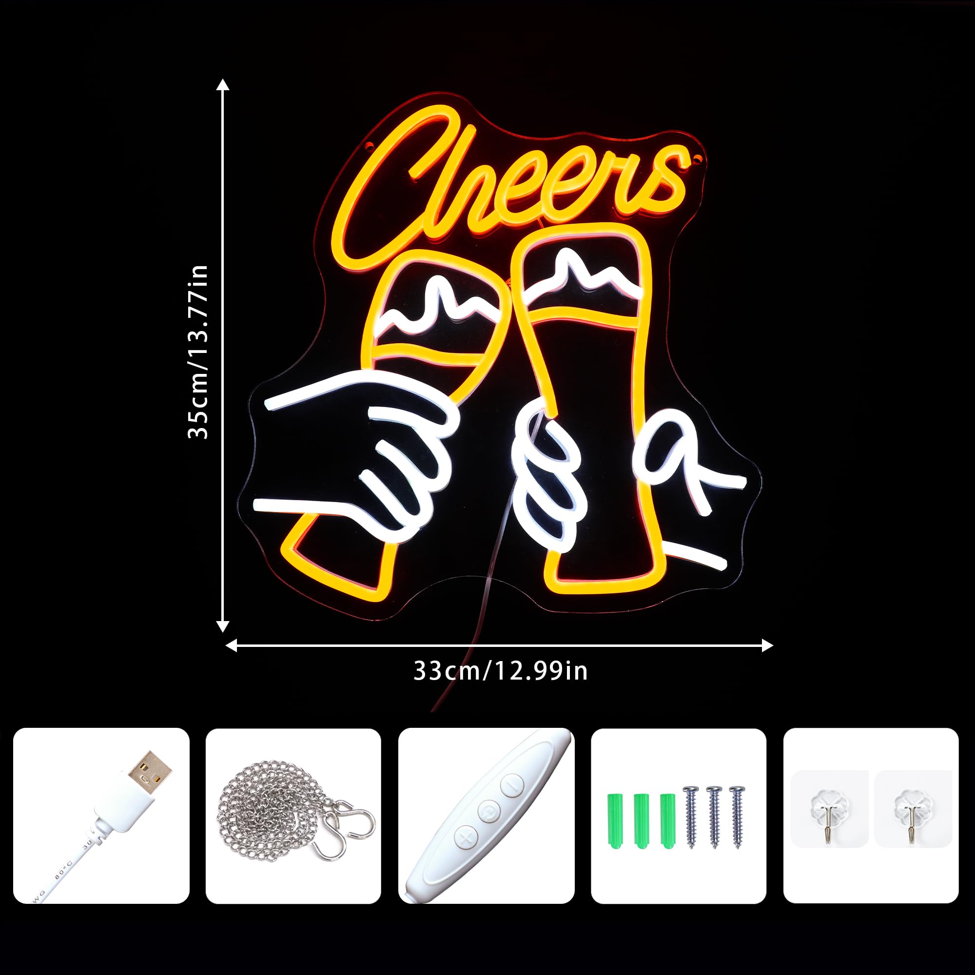 DWOOKE Cheers Neon Sign,Bar LED Signs for Wall Decor USB Powered Dimmable Beer Neon Lights Perfect Bar Accessories Decor for Home Pub Club Gaming Room Party - Image 4