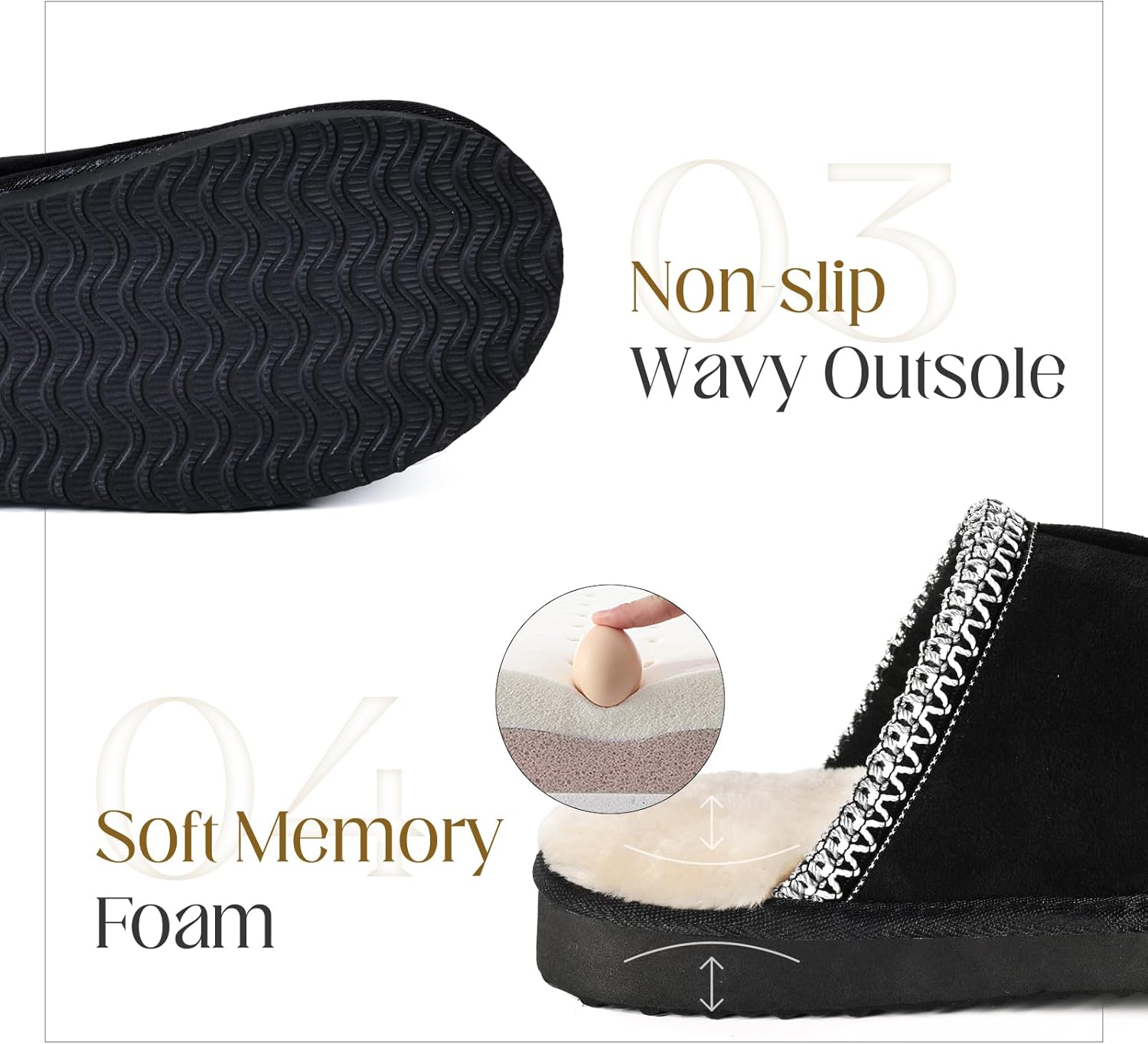 OOW Fuzzy Slippers for Women Cozy House Shoes Winter Warm Memory Foam Slipper for Indoor and Outdoor Faux Fur Mules Cute Fluffy Clogs - Image 5