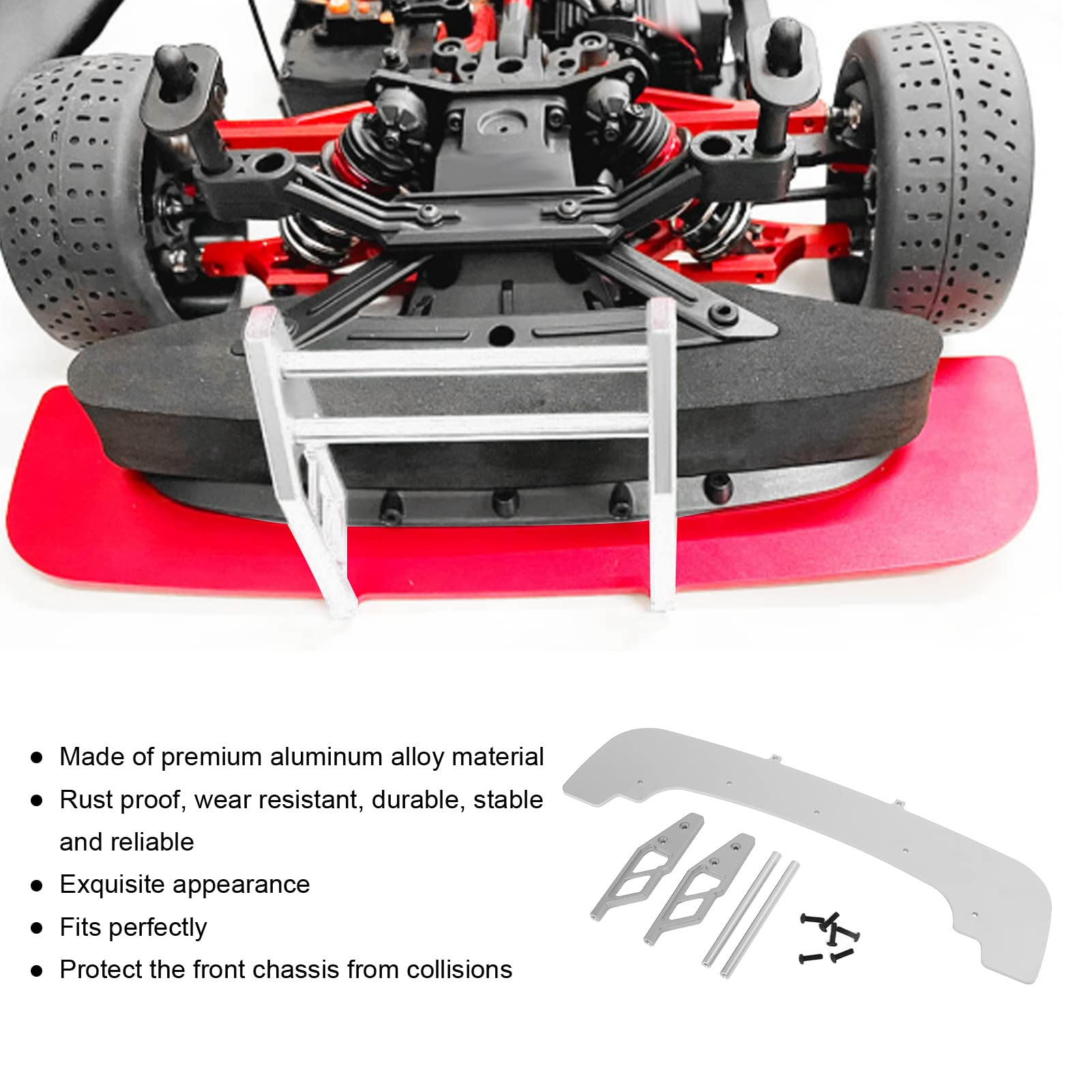 Zderzak przedni RC stop aluminium 310mm wytrzymały, odporny na rdzę ulepszony zamiennik dla samochodów RC 1/7 1/8 Series (Srebrny)