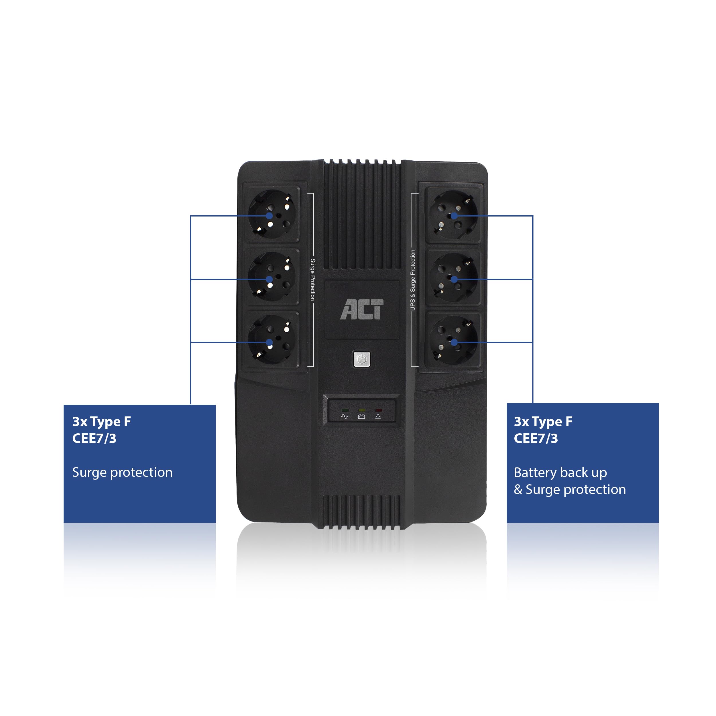 ACT Back-up Onduleur Line Interactive 600VA Batterie UPS Power Supply (6 Sorties Schuko, Protection Contre Les surtensions) AVR - AC2300
