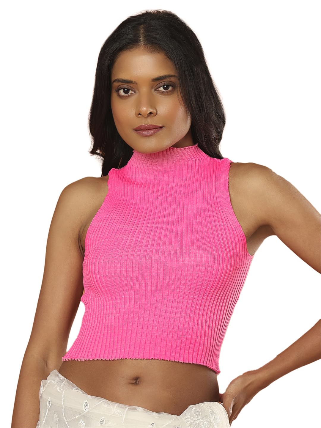 salwar studio Turtle Neck Knitted Stretchable Sleveless Readymade Blouse-picture-22