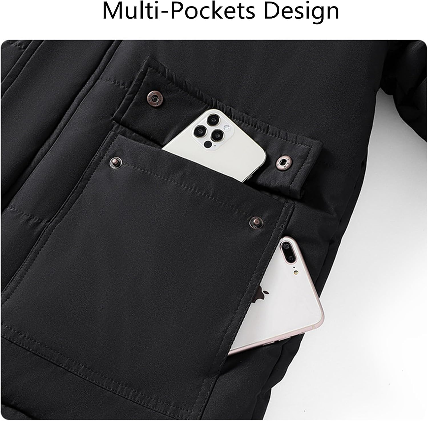 Men's Thermal Winter Parka Jacket Thick Fluff Lining Cotton Padded Coat with Detachable Fur Hood