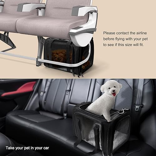 Miniatura 7 de Dog Carrier for Pets, Up to 25 Lbs, Collapsible Travel Carriers for Puppy with Shoulder Strap and Removable Mat, 20x13x13 Inch, Black