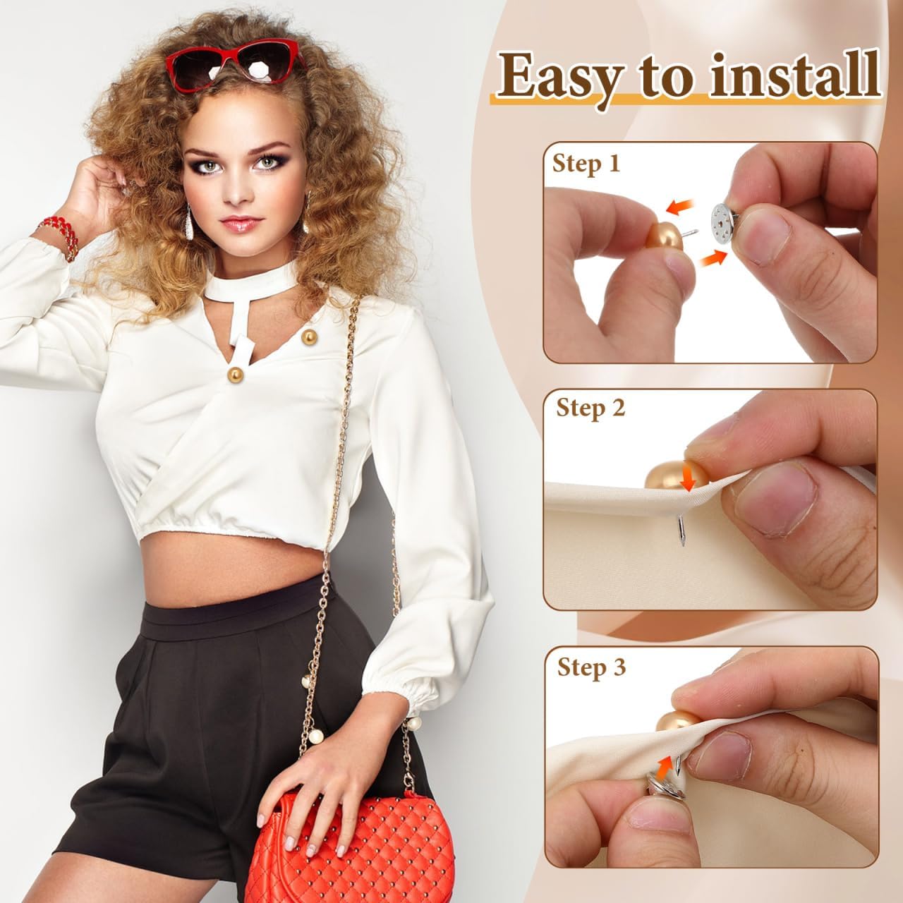VILLCASE Women Shirt Brooch Pins, 25pcs Pearl Cover Up Button Pin Safety Brooches Buttons, No Sew Metal Clips for Clothing Dress Supplies Decoration
