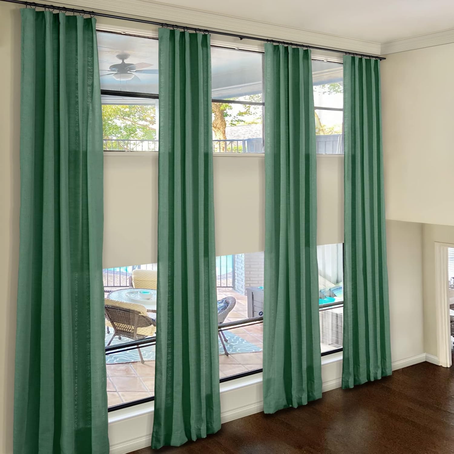 ChadMade 156 Inches Long Linen Curtains, 2 Panels 52Wx156L Peacock, Rod Pocket Back Tab Hook Belt Flat Hooks Privacy Lined Draperies for Traverse Rod, Tallis Collection