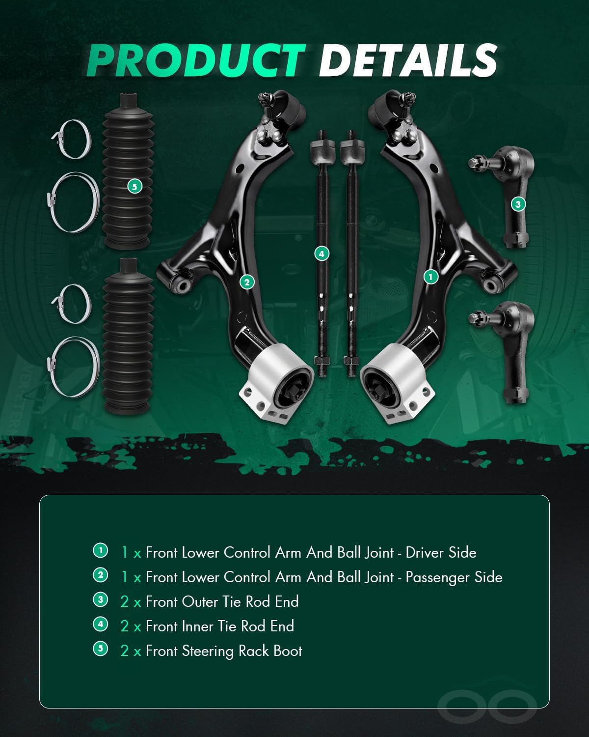 SCITOO 8pcs Front Suspension Kit Lower Control Arm And Ball Joints Inner Outer Tie Rod Ends w/Steering Boots fit for 2005-2009 for Chevy Equinox for Pontiac Torrent for Saturn Vue