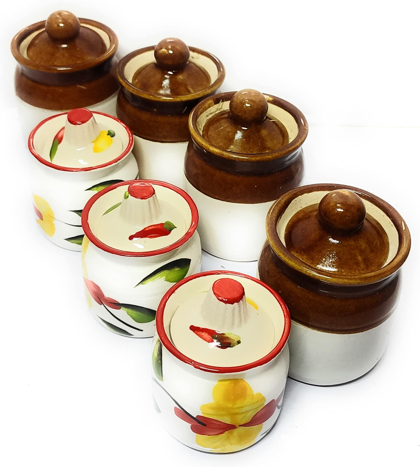 Ceramic Jars - 100 ml, 180 ml, 7 Jars, Brown
