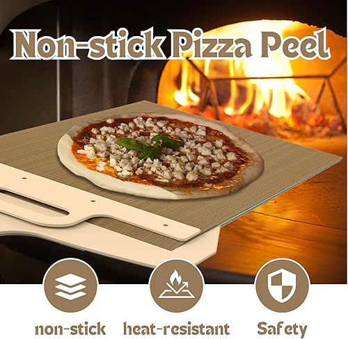 Miniatura 3 de Coocake Pala deslizante de pizza de 12 pulgadas con mango y paño para hornear, cáscara de pizza antiadherente para transferencia de masa de pan,