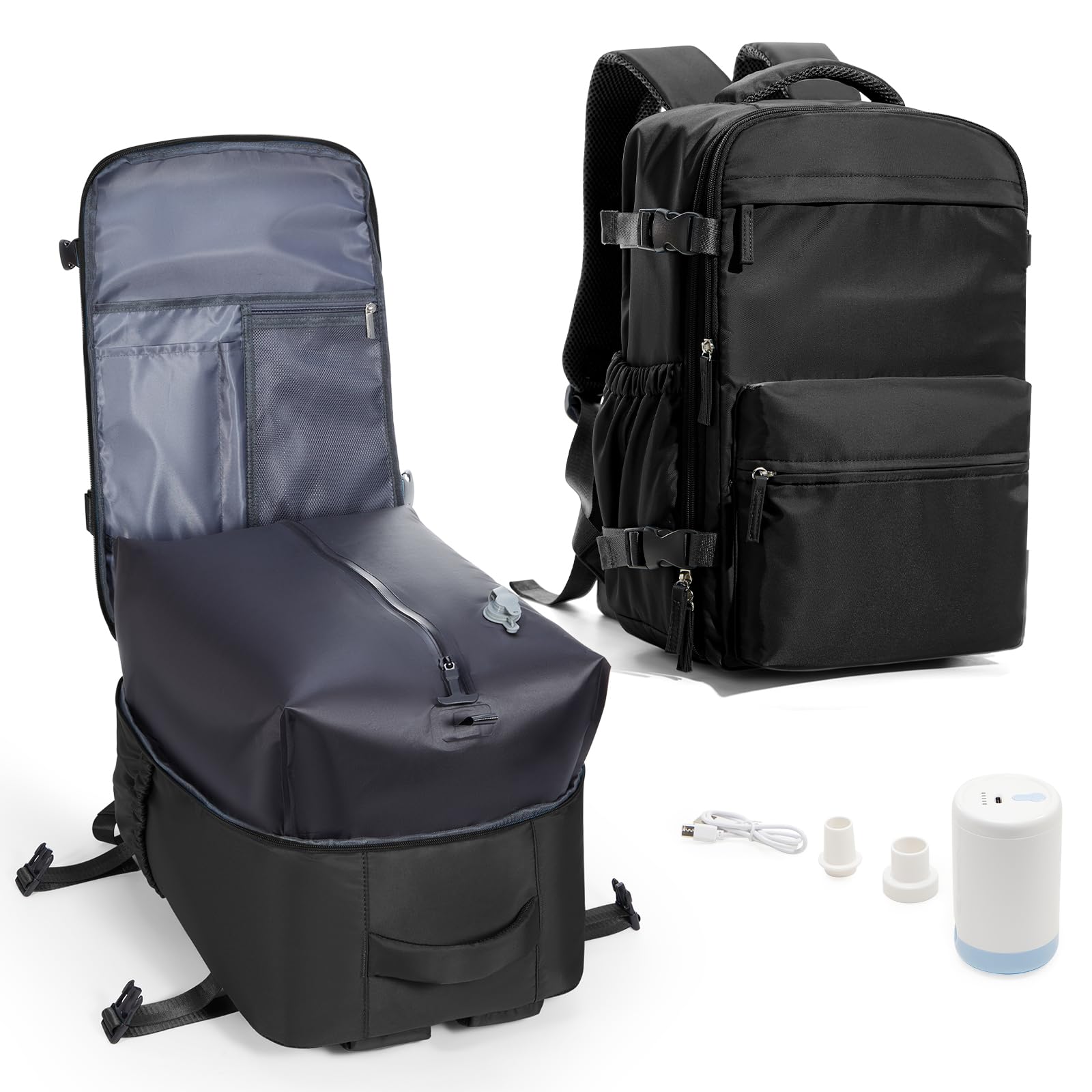 Zaino da Viaggio Grande Zaino Sottovuoto Con Pompa Donna da Escursionismo Sportivo da Esterno impermeabile Zaino Casual Laptop da 15.6 Pollici Borsa da Viaggio Uomo Nero