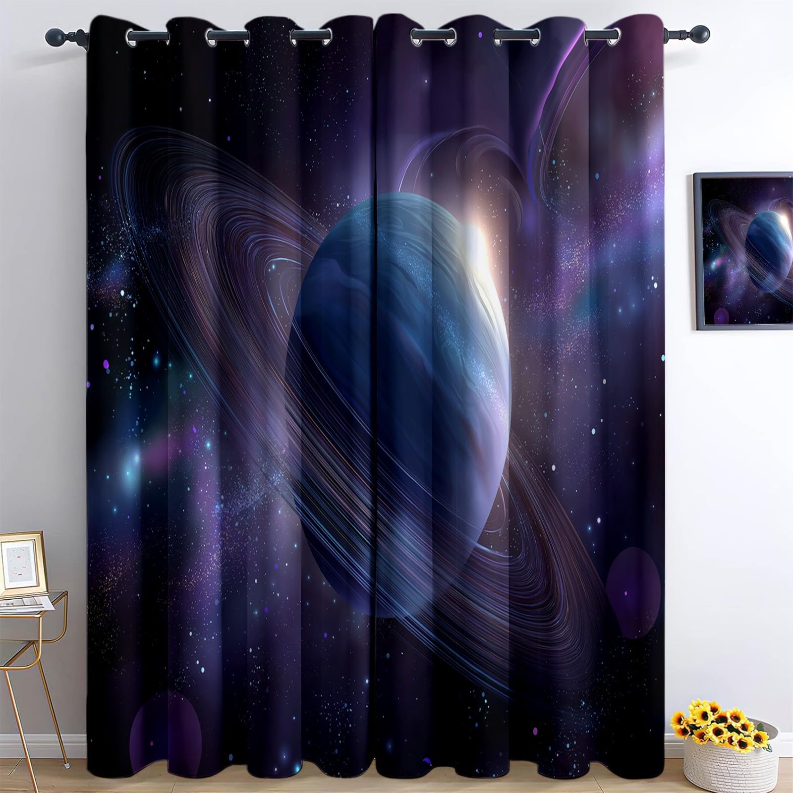 Verdunklungsvorhänge Nebel Weltraum Kinderzimmer Vorhänge Blickdicht, Dunkelviolett Thermovorhang mit Ösen, für Schlafzimmer Fenster & Balkon Universum Sphäre - 110 x 215 cm (2er Set)