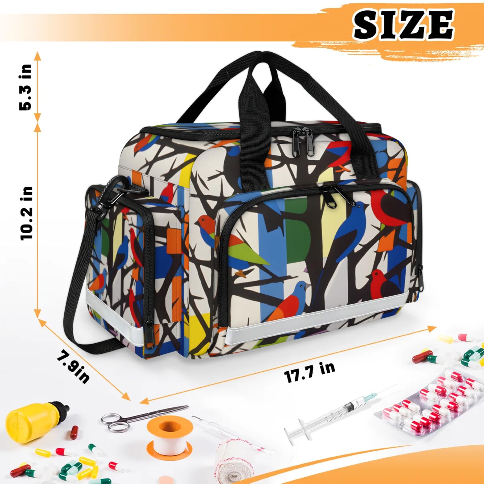 GzLeyigou First Aid Bags Empty, Stunning Birds Emergency Bag First Aid Kit Multiple Compartment Kit Carrier On Call Trauma Bag For Paramedics Emergency Medical Supplies Kit