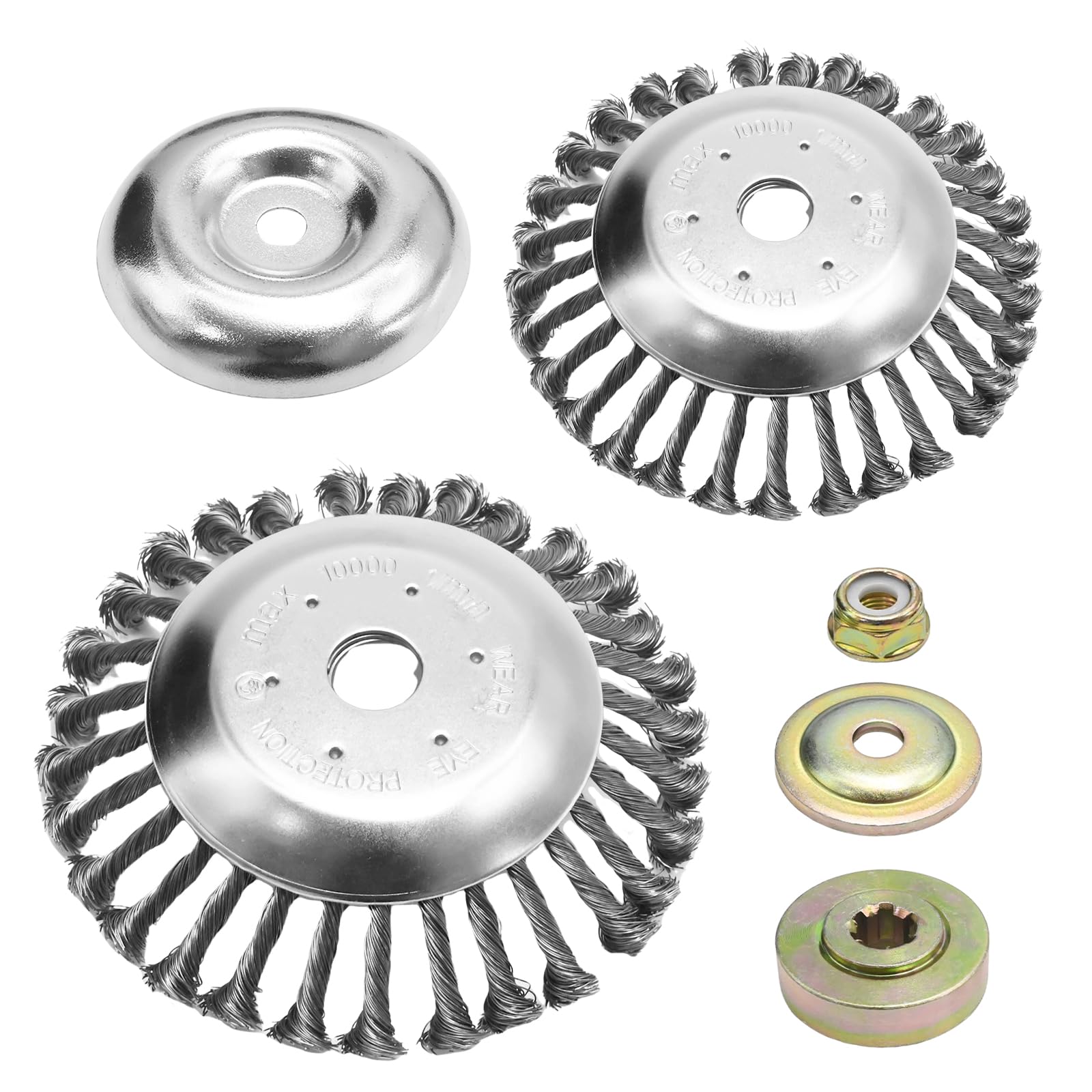 Hoypeyfiy 2 x Professionelle Unkrautbürste für Freischneider, 8 Zoll + 6 Zoll Edelstahl-Drahtbürste, 25,4 mm Kegel-Unkrautbürste mit 4 Adaptern für Unkraut und Moos