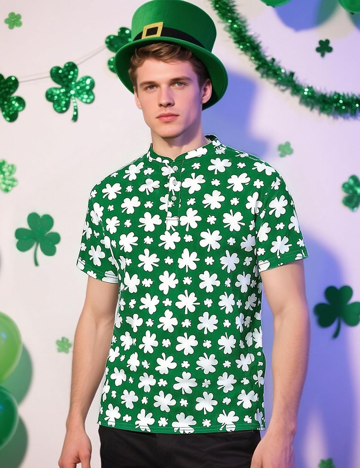 Men's Valentine's Day Henley Shirt Short Sleeve Funny Casual Collarless Shirts for Men Fashion Clothes - Image 2