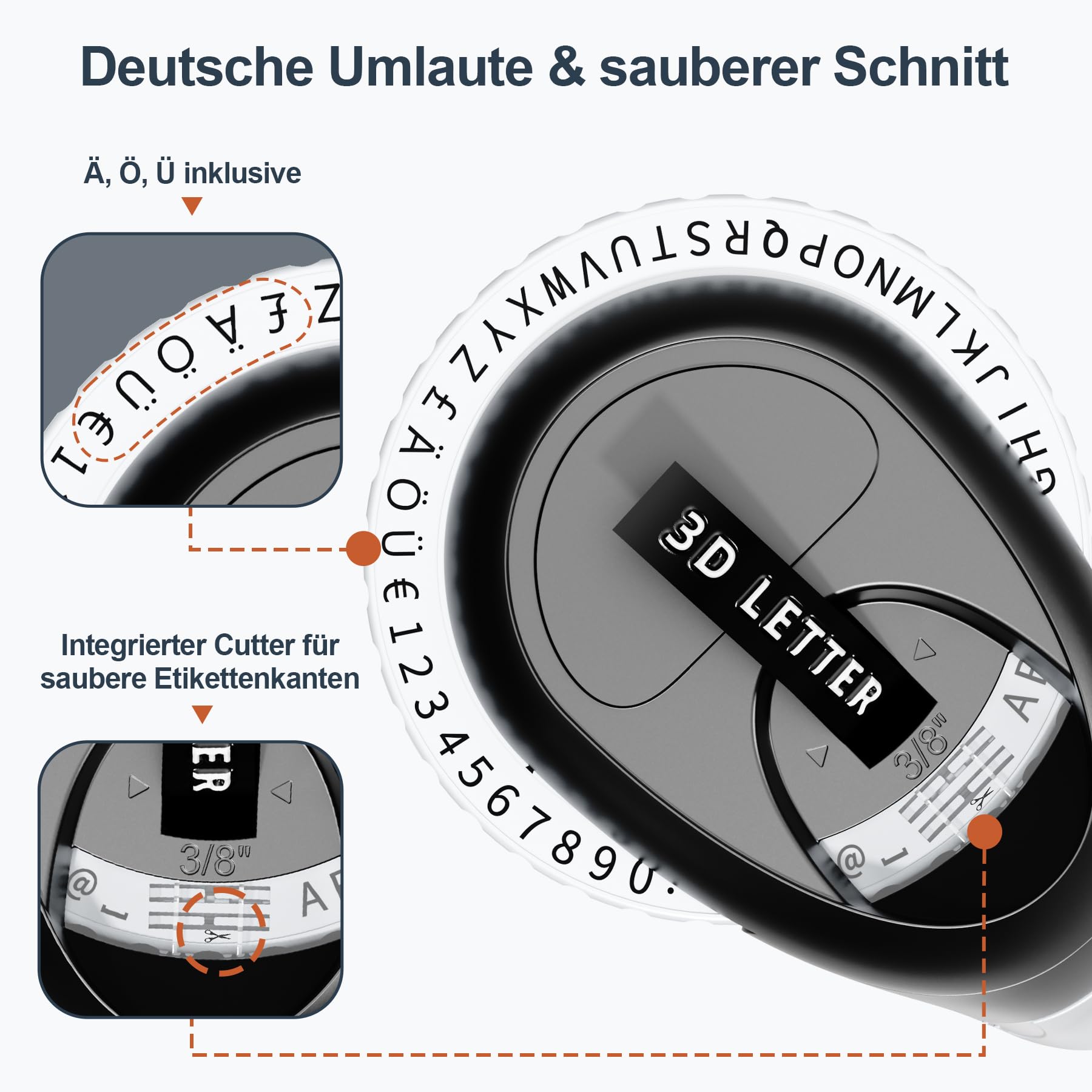 Beschriftungsgerät Prägegerät, Etikettiergerät Prägegerät, Omega-S Ettikettiergeraet mit 4 Etikettenbandern, Retro Prägemaschine – Hausgebrauch & DIY-Bastelprojekte, Schwarz (€ Ä Ö Ü)