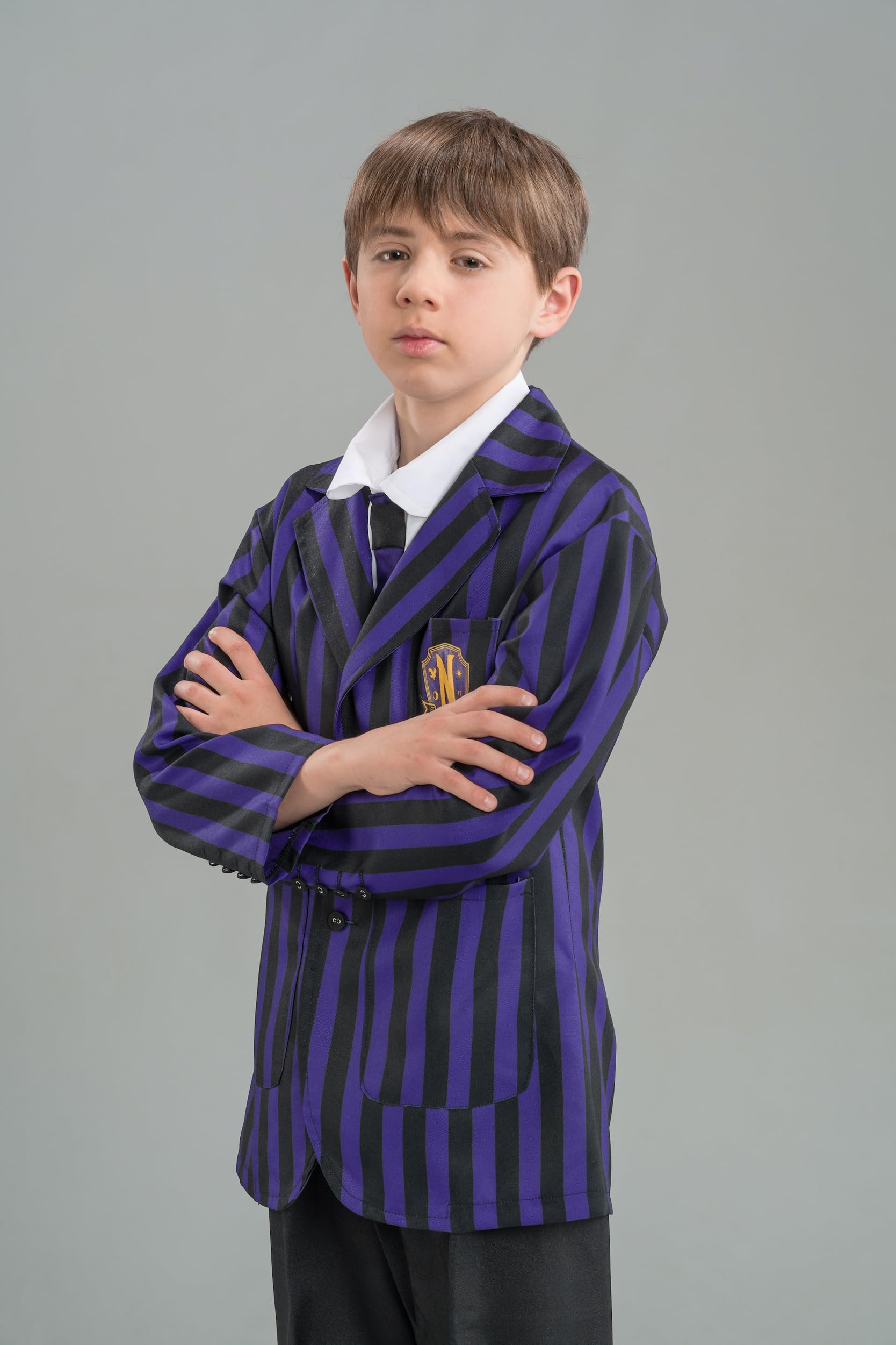 Chaks - Uniforme scolaire Xavier Thorpe pour garçon, ensemble 3 pièces | Costume officiel de Mercredi, veste, pantalon et cravate, Halloween, carnaval et soirée à thème, Nevermore Academy