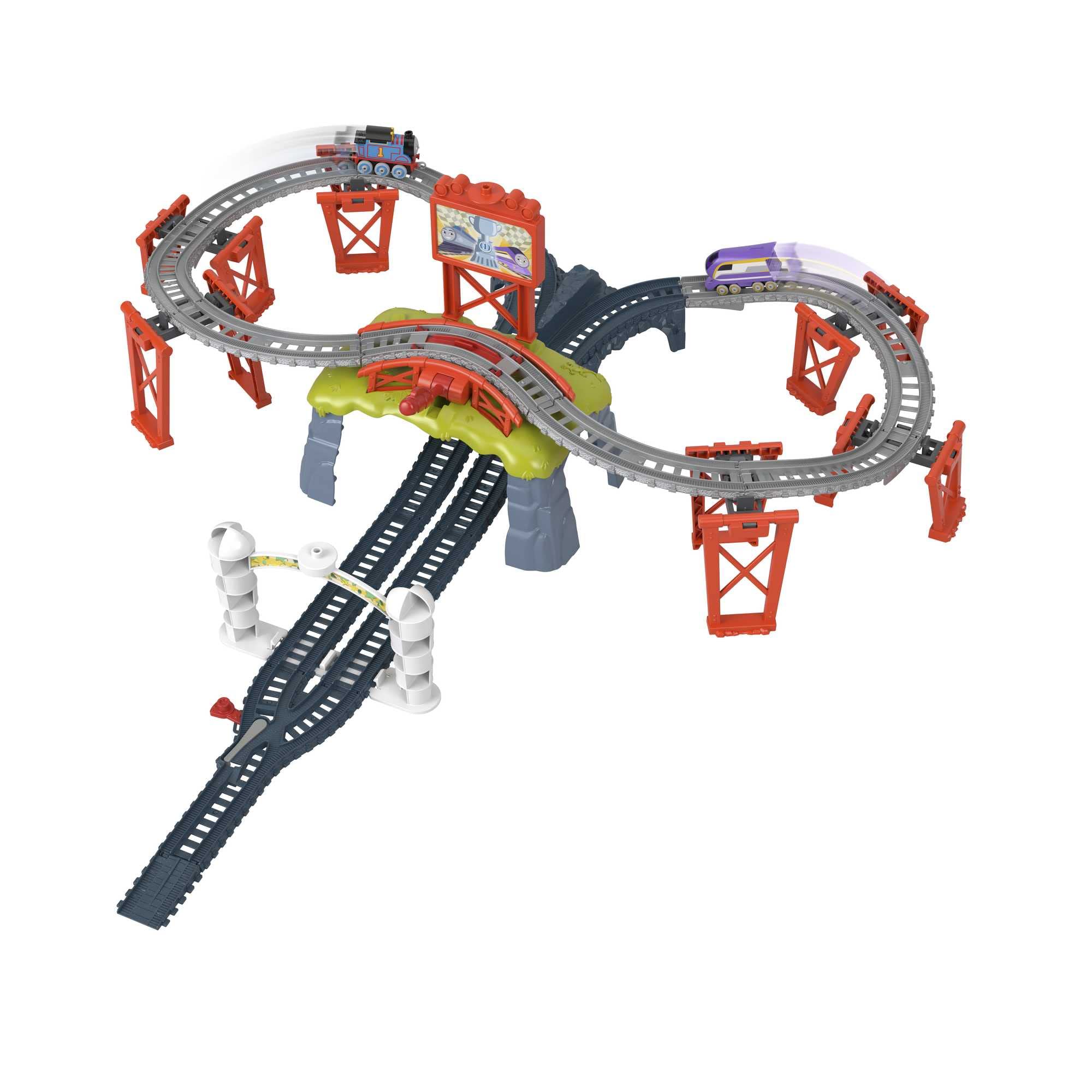Thomas y sus amigos Carrera Copa de Sodor Pistas para coches de juguete con trenes y accesorios (Mattel HFW03)