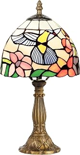 8" Tiffany Style Table Lamp, Hummingbird Small Stained Glass Night Lamp, Handmade Desk Bedside Antique Light for Living Room, Bedroom and Study, Ideal Art Gift for Family & Friends