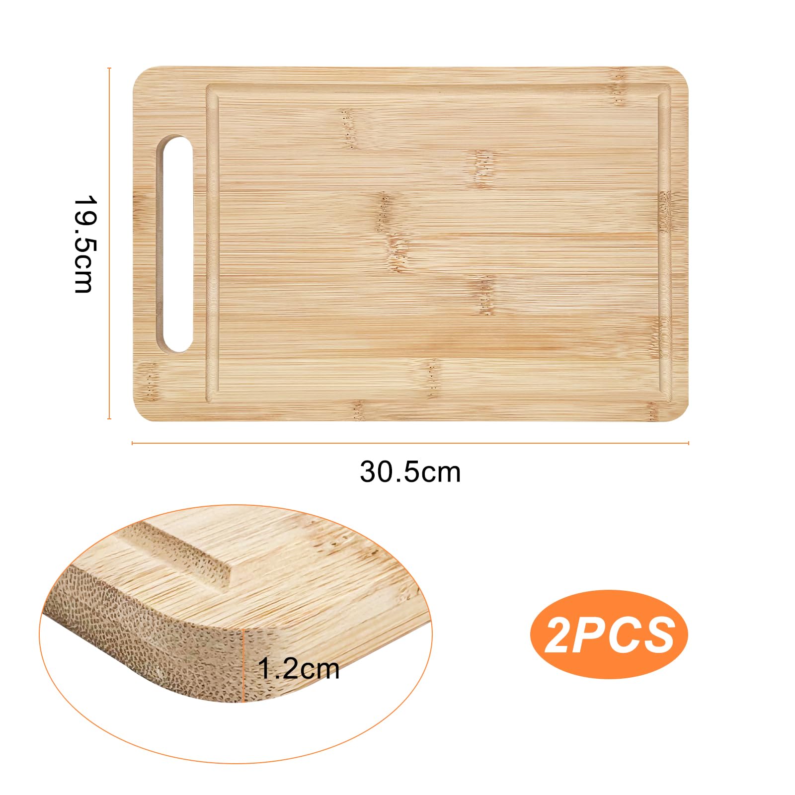 2 Pezzi Taglieri in Bambù, Tagliere da Cucina, Set Tagliere Cucina in Bamboo con Canalina per il Succo, 30.5x19.5x1.2cm Taglieri Legno, per Pane, Salami, Aperitivo e Impastare
