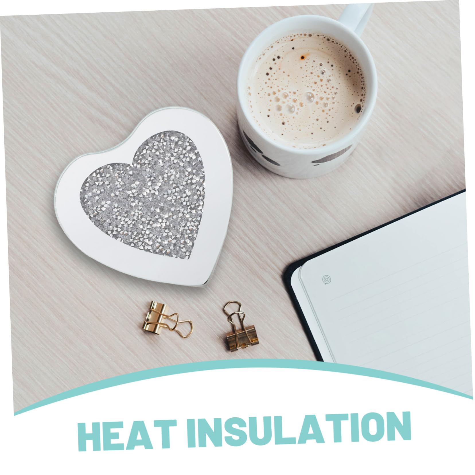 Posavasos de Vidrio en Forma de Corazón 6 Piezas Plata | Vidrio Transparente, Resistente al Calor Arañazos, para Restaurante y Hotel