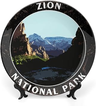 Zion National Park Vintage Plates for Display Park Theme Design Display Kitchen Supplies Wall Decorative Plate with Display Stand Thanksgiving Party Decorations Customize Gifts, 6", 7", 8", 10"