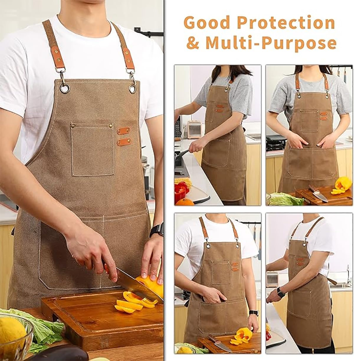 Delantales de chef de lona con espalda cruzada: elegante diseño unisex con bolsillos espaciosos