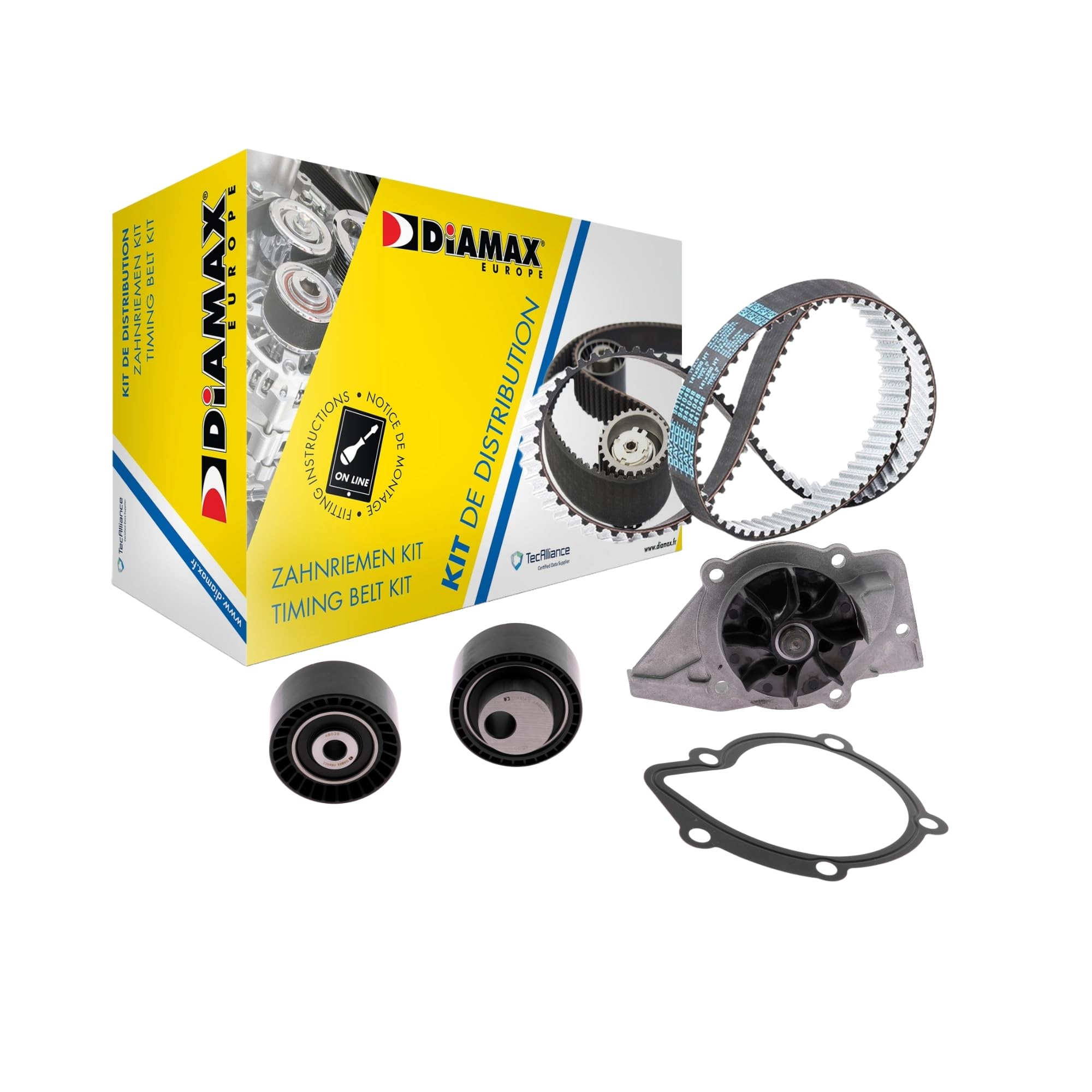 Kit Courroie Distribution + Pompe à Eau DIAMAX A6038WP - Compatible Citroën Peugeot Fiat Toyota