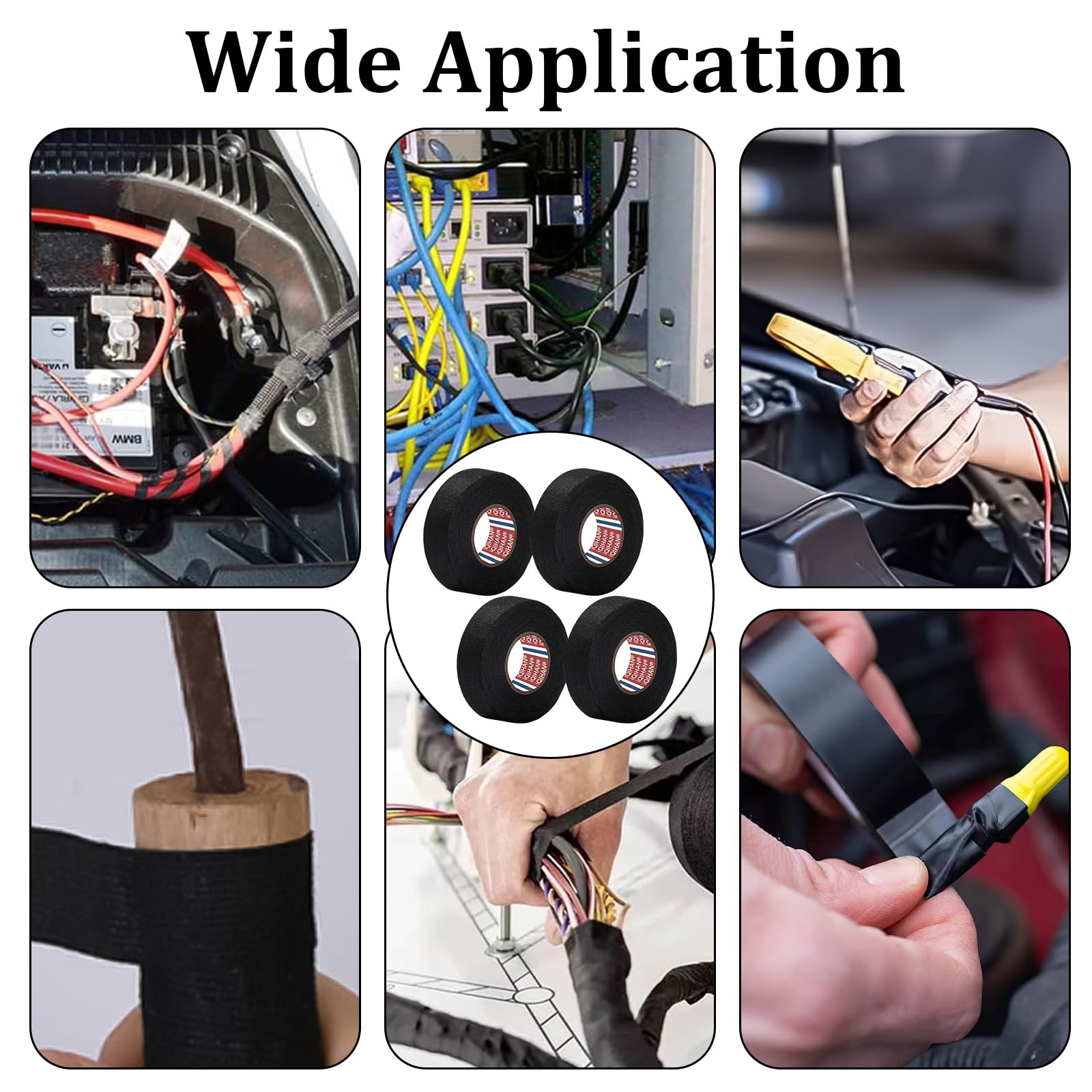 Nastro Tessuto Nero Per Auto E Casa - 4 Rotoli Da 19mm X 20m, Isolante, Antiscivolo, Per Cablaggi E Riparazioni - Foto 7